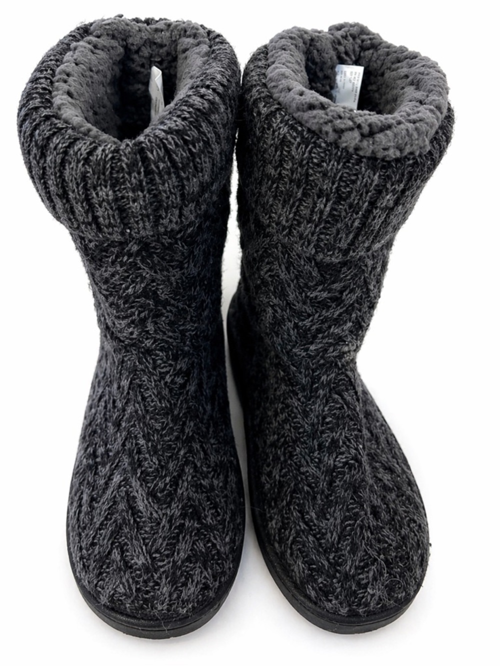 Muk Luks Slipper Boots Womens Size 8 Black Knit Faux Fur Lined Cozy